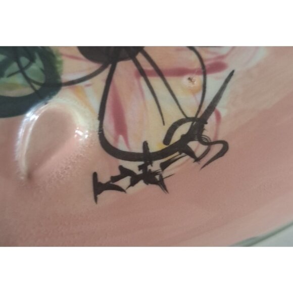 Kelly Jo Pottery Heart Shaped Box Floral Cactus Pink Green Southwestern 5.5x5 - Picture 5 of 5